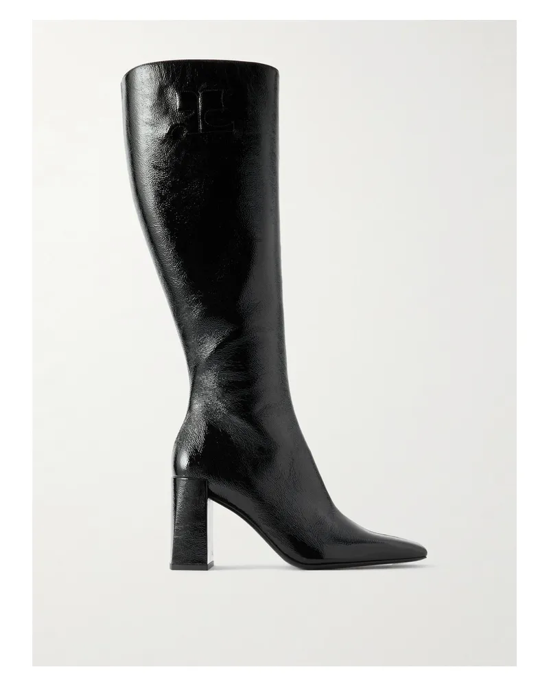 Courrèges Heritage Kniehohe Stiefel Aus Lackleder In Knitteroptik - Schwarz Schwarz