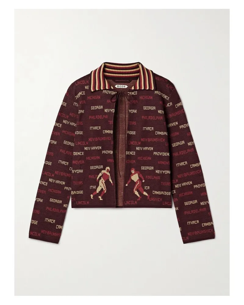 BODE Gridiron Cardigan Aus Baumwoll-jacquard - Burgunder Burgunder