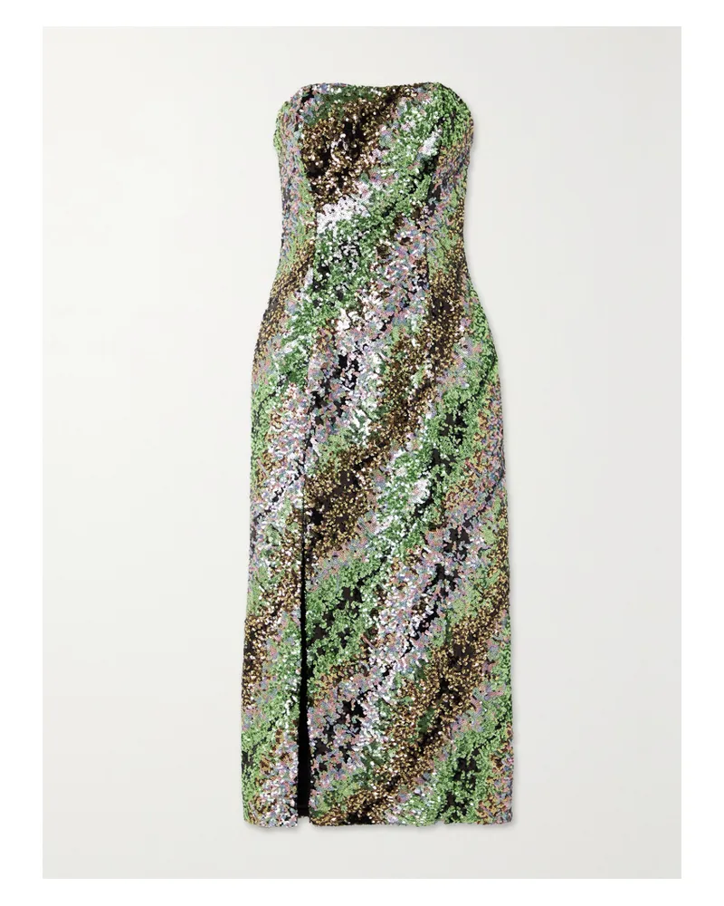 HALPERN Trägerloses Midikleid Aus Tüll Mit Pailletten Und Streifen - Grün Grün