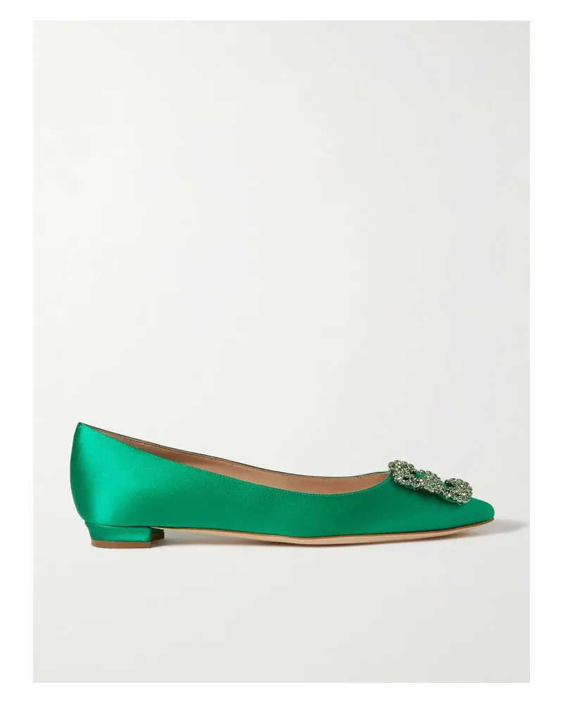 Manolo Blahnik Hangisi Ballerinas Aus Satin Mit Verzierung - Grün Grün