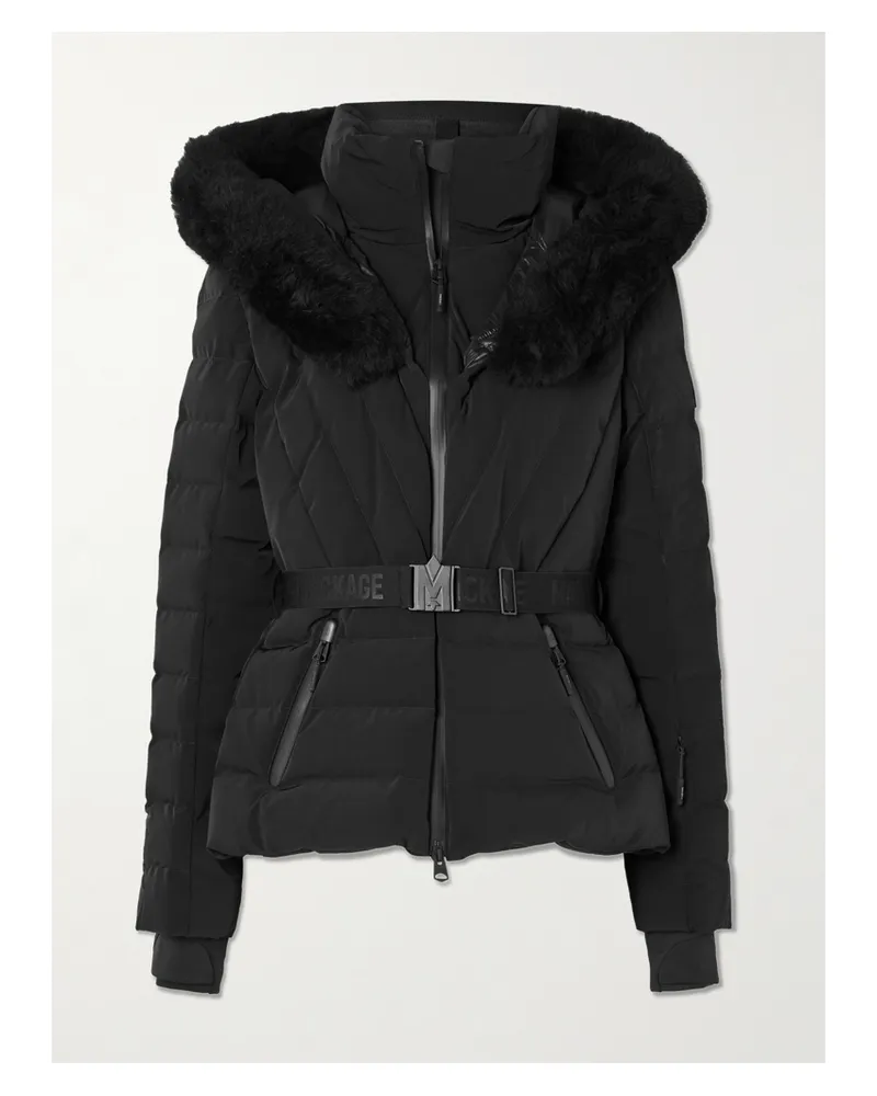 Mackage Elita Gesteppte Skijacke Mit Daunenfüllung, Kapuze, Besatz Aus Plüschmaterial Und Gürtel - Schwarz Schwarz