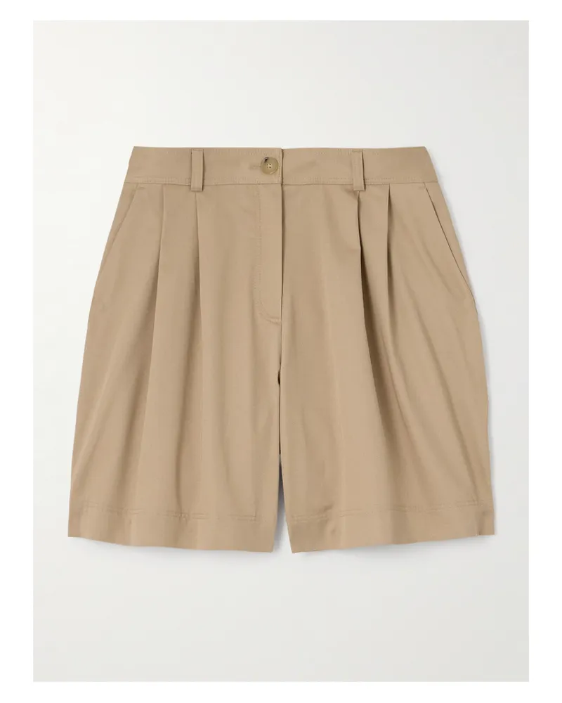 Totême Shorts Aus Biobaumwoll-twill Mit Falten - Neutral Neutral