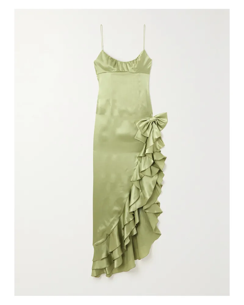 Alessandra Rich Asymmetrisches Maxikleid Aus Seidensatin Mit Volants - Grün Grün