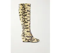 Slant Snake-effect Leather Knee Boots - Animal Print