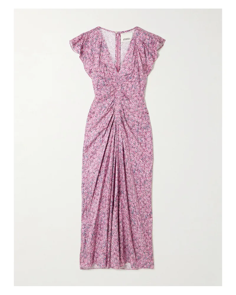 Isabel Marant Lyndsay Midikleid Aus Bedrucktem Satin Mit Raffungen - Pink Pink