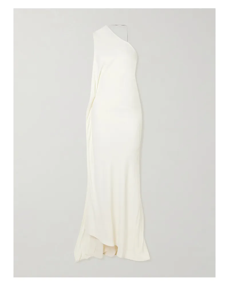Victoria Beckham One-shoulder Open-back Embellished Draped Ribbed-knit Gown - Neutrals Neutrals