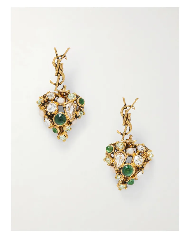 Saint Laurent Bo Cassandre Pampilles Coeur Goldfarbene Ohrringe Mit Kristallen Gold