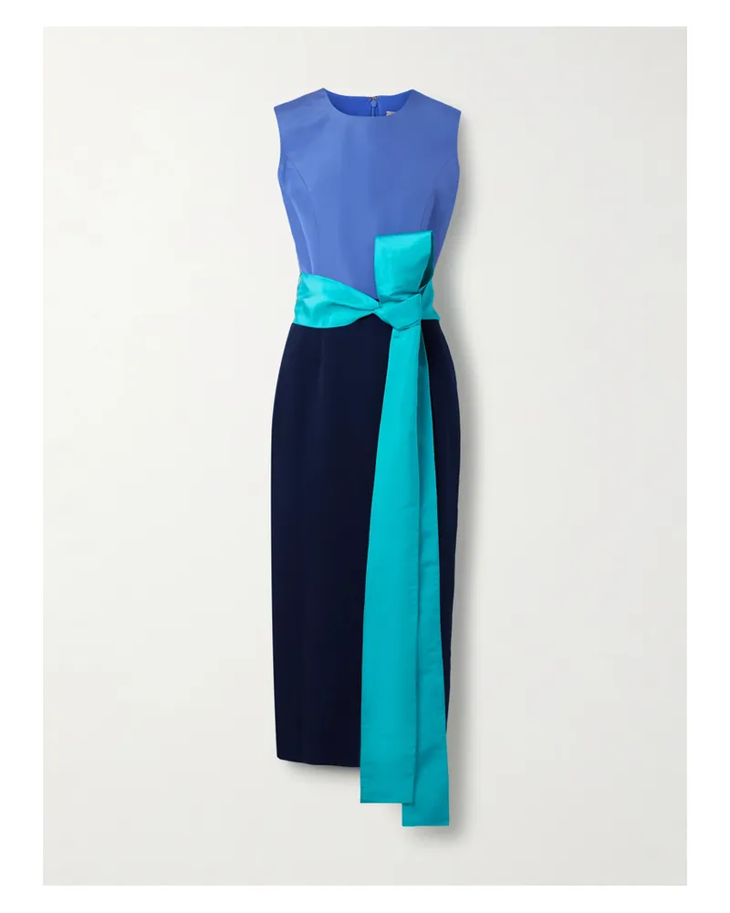 Carolina Herrera New York Belted Faille And Crepe Midi Dress - Blue Blue