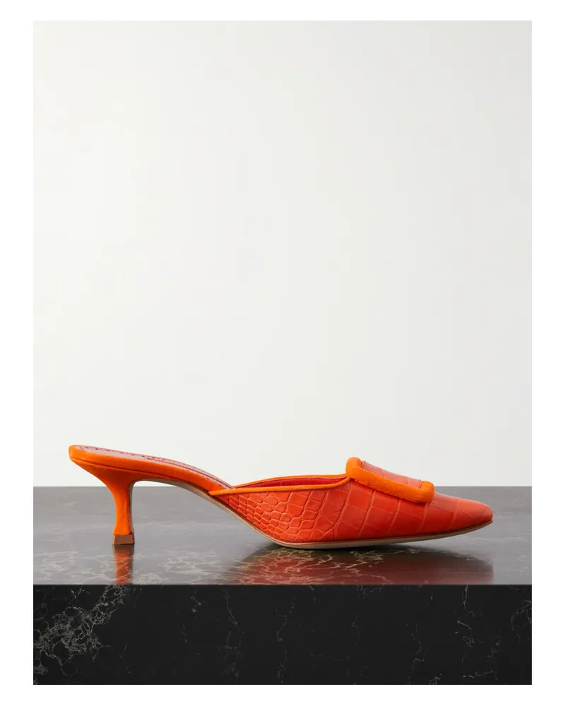 Manolo Blahnik Maysalebi 50 Mules aus Leder Orange