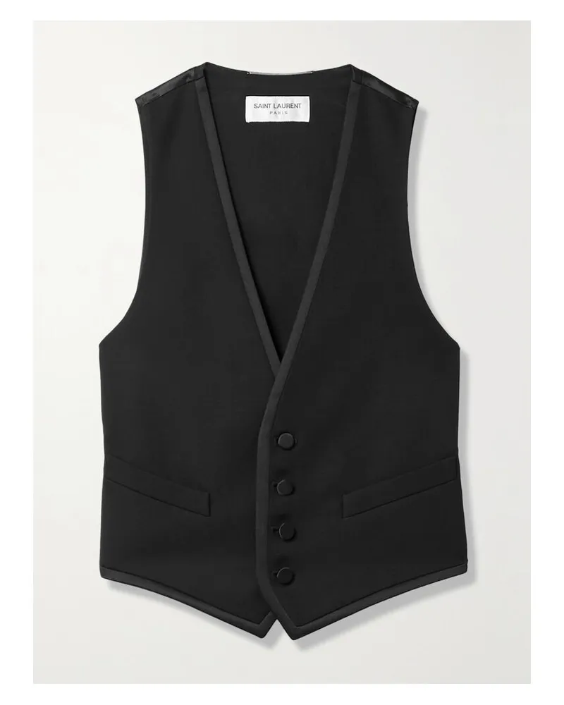 Saint Laurent Verkürzte Weste Aus Grain De Poudre Aus Wolle Und Seidensatin - Schwarz Schwarz