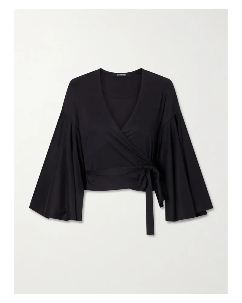 Jacquemus The Ventadou Paper-blend Wrap Top - Black Black