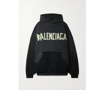 Oversized-hoodie Aus Baumwoll-jersey Mit Prints Und Distressed-details - Schwarz
