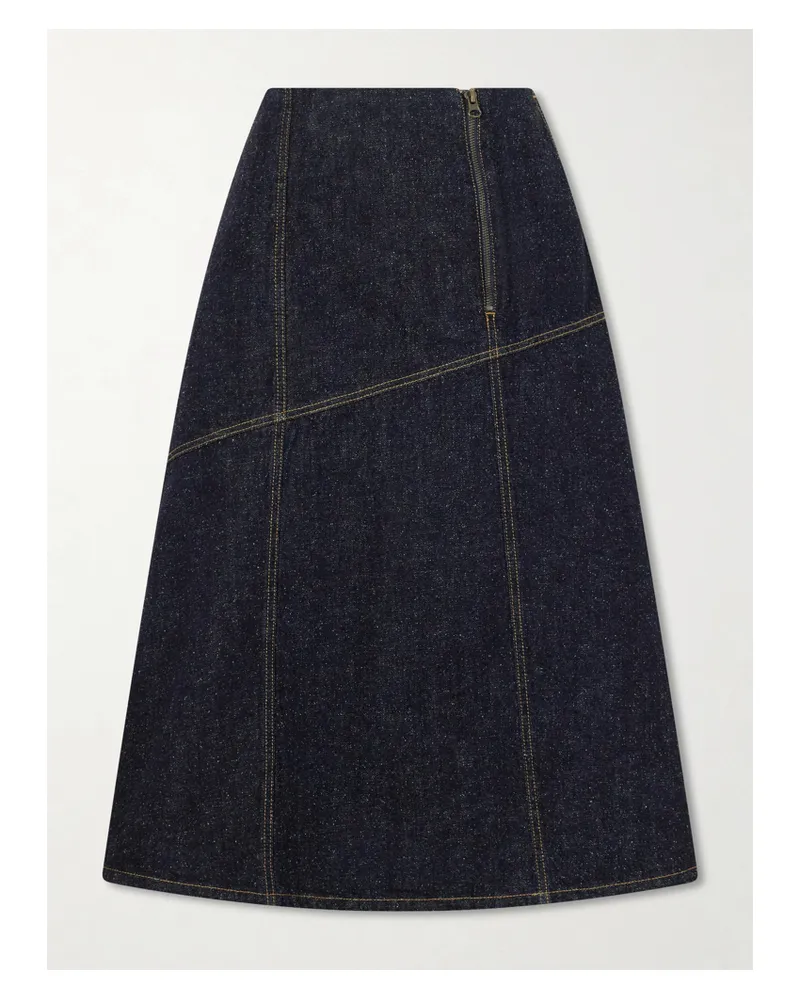 Victoria Beckham Paneled Denim Midi Skirt - Blue Blue