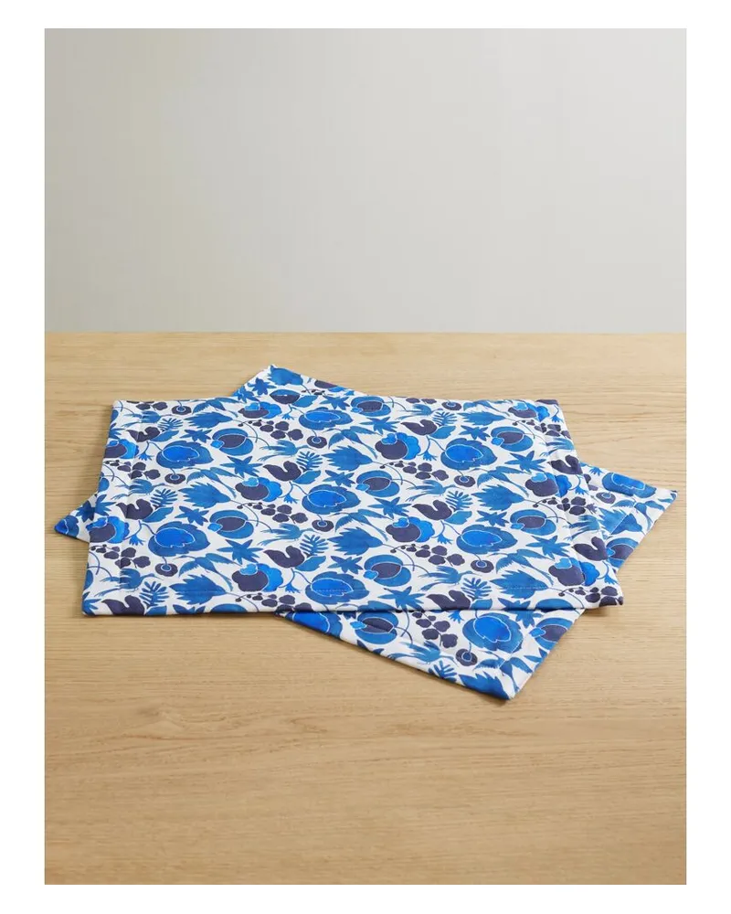La DoubleJ Set Aus Zwei Platzsets Aus Bedrucktem Leinen - Blau Blau