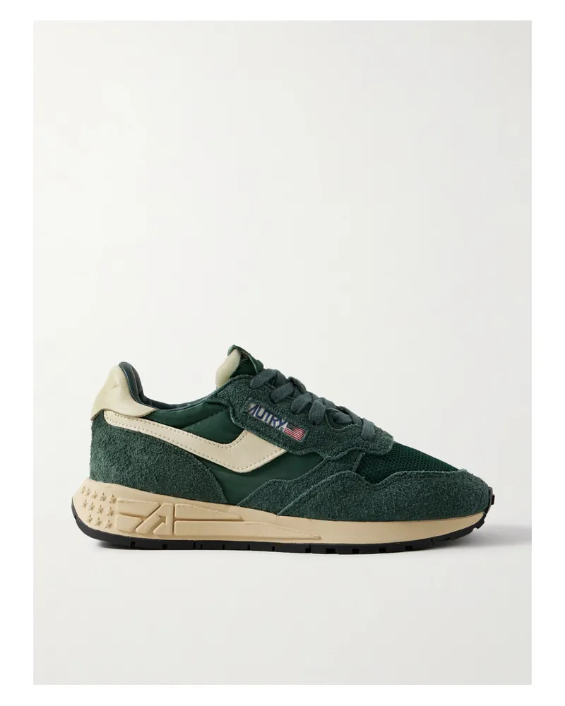AUTRY Reelwind Low Sneakers Aus Veloursleder Und Shell Mit Besätzen Aus Strukturiertem Leder - Grün Grün