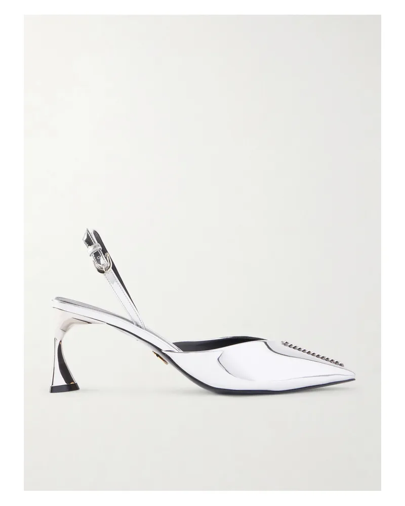 Stella McCartney Elsa Slingback-pumps Aus Metallic-leder Mit Verzierungen - Silber Silber