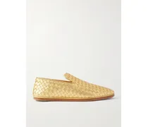 Sunday Loafers Aus Intrecciato-leder In Metallic-optik - Gold