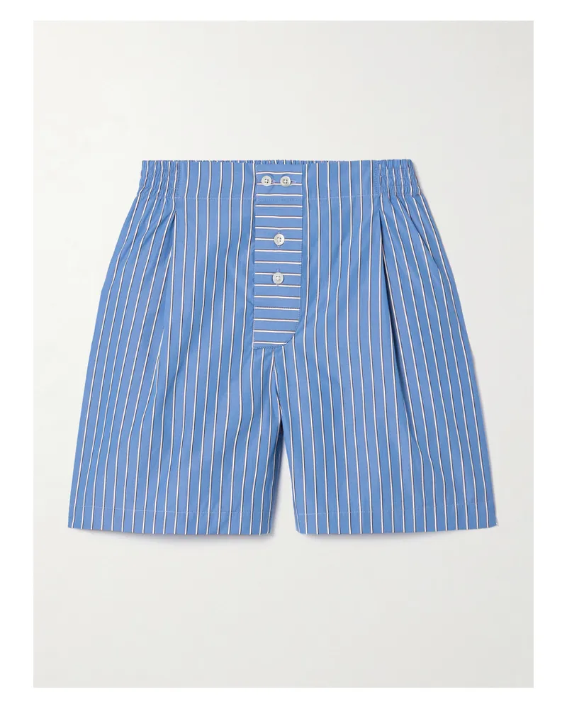 Sébline Shorts Aus Gestreifter Baumwollpopeline Mit Falten - Blau Blau