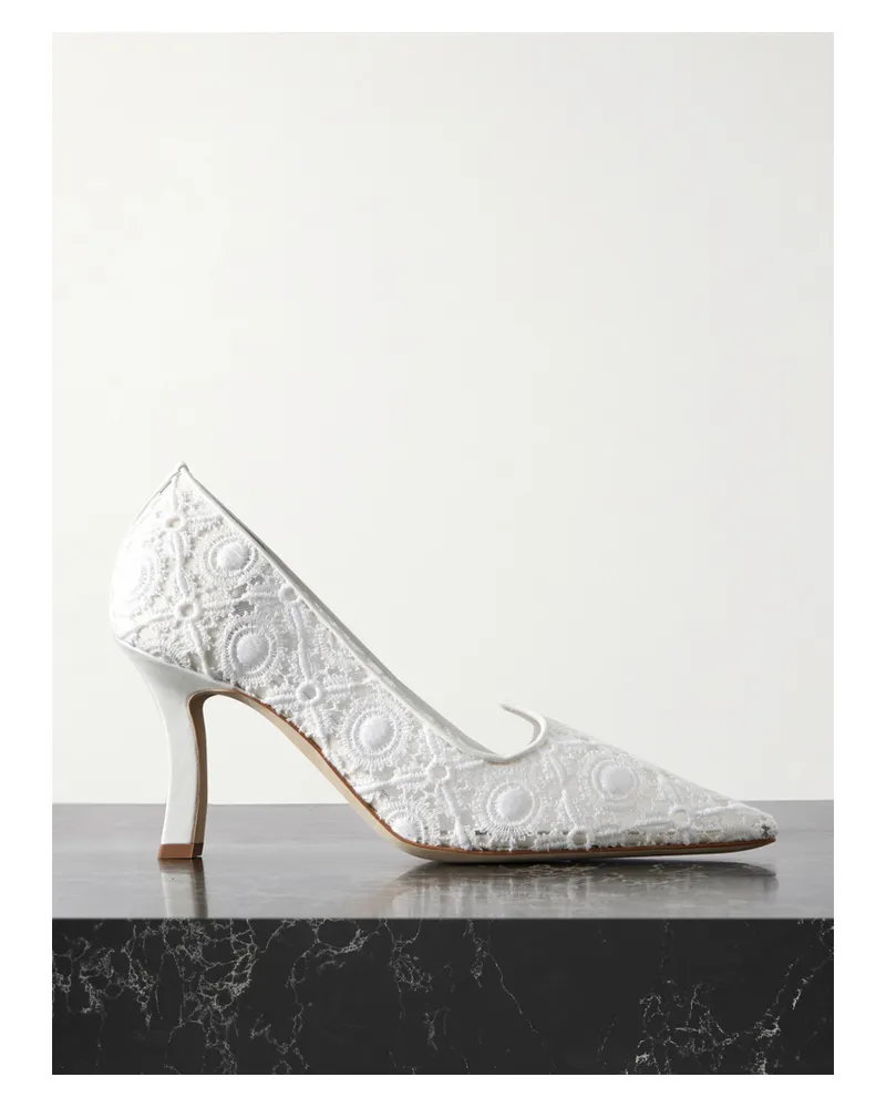 Manolo Blahnik Euridi 90 Pumps Aus Spitze Mit Lederbesätzen - Weiß Weiß