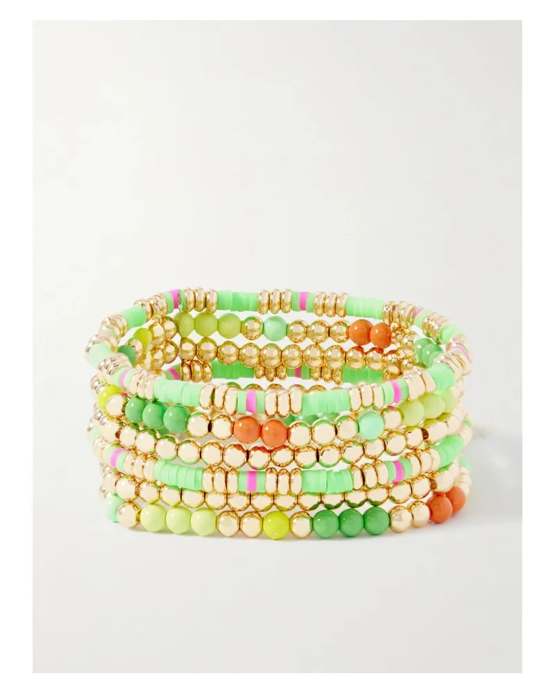 Roxanne Assoulin Colour Therapy Set Aus Sechs Armbändern Mit Emaille Und Goldfarbenen Details - Grün Grün