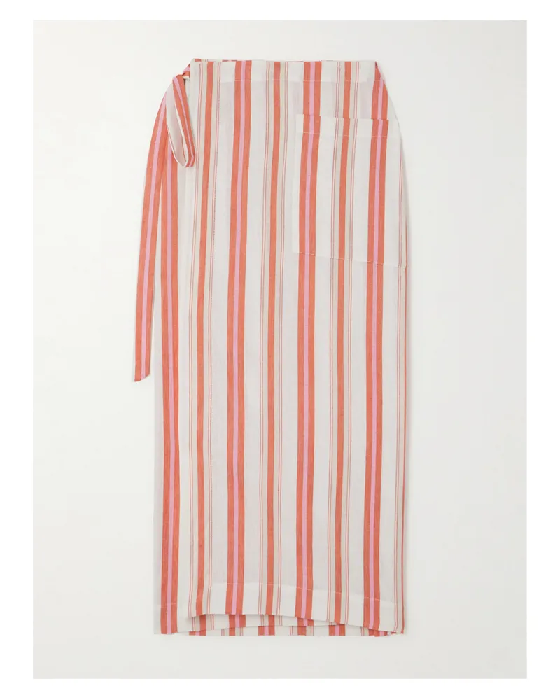 BONDI BORN Arezzo Midi-wickelrock Aus Einer Gestreiften Mischung Aus Bioleinen Und Biobaumwolle - Rot Rot