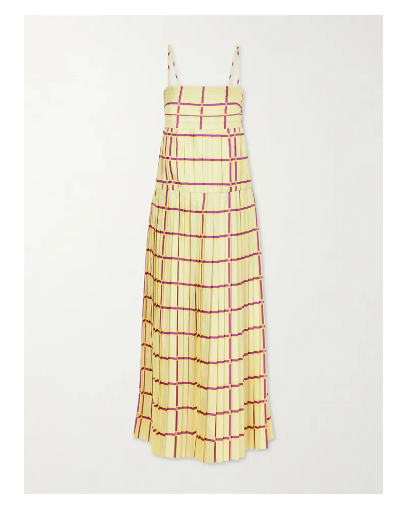 EMILIA WICKSTEAD Agata Checked Silk-twill Midi Dress - Yellow Yellow