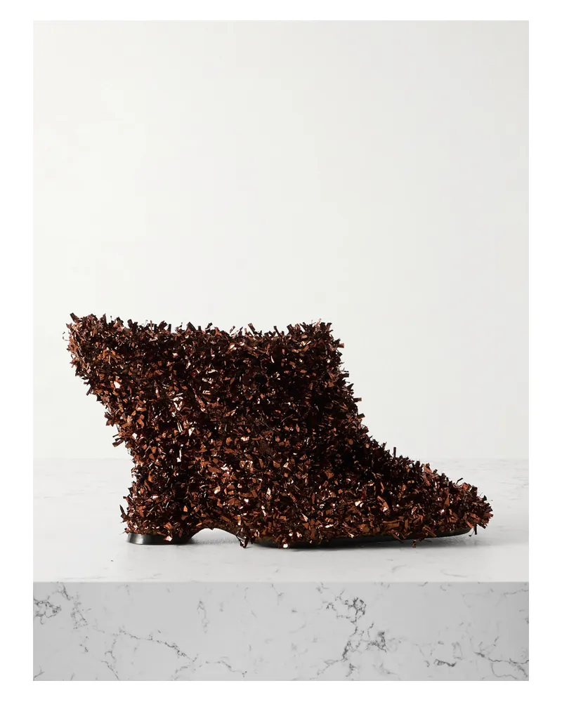 Dries van Noten Mules Aus Metallic-lametta Mit Keilabsatz - Braun Braun