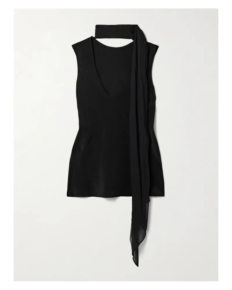 Helmut Lang Bluse aus Seidenchiffon mit Tuch Schwarz