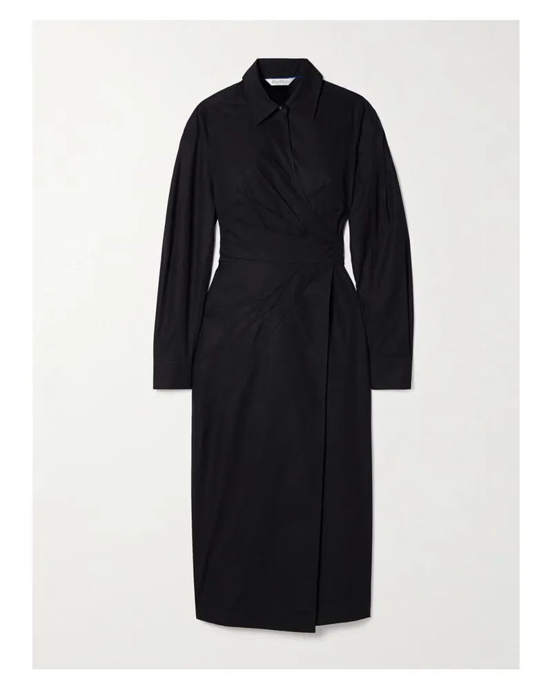 Max Mara Agrume Midi-wickelkleid Aus Baumwollpopeline Mit Falten - Schwarz Schwarz