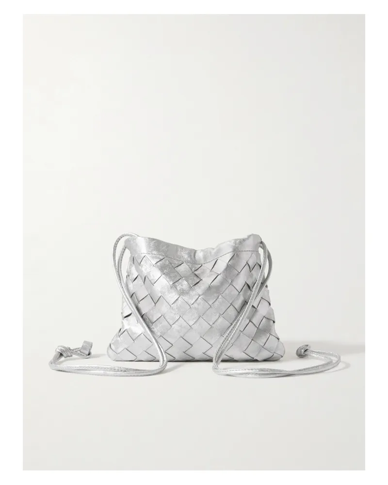 Bottega Veneta Dustbag Small Intrecciato Metallic Leather Pouch - Silver Silver