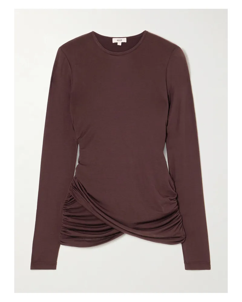 AGOLDE Eve Gathered Stretch-lyocell Jersey Top - Burgundy Burgundy