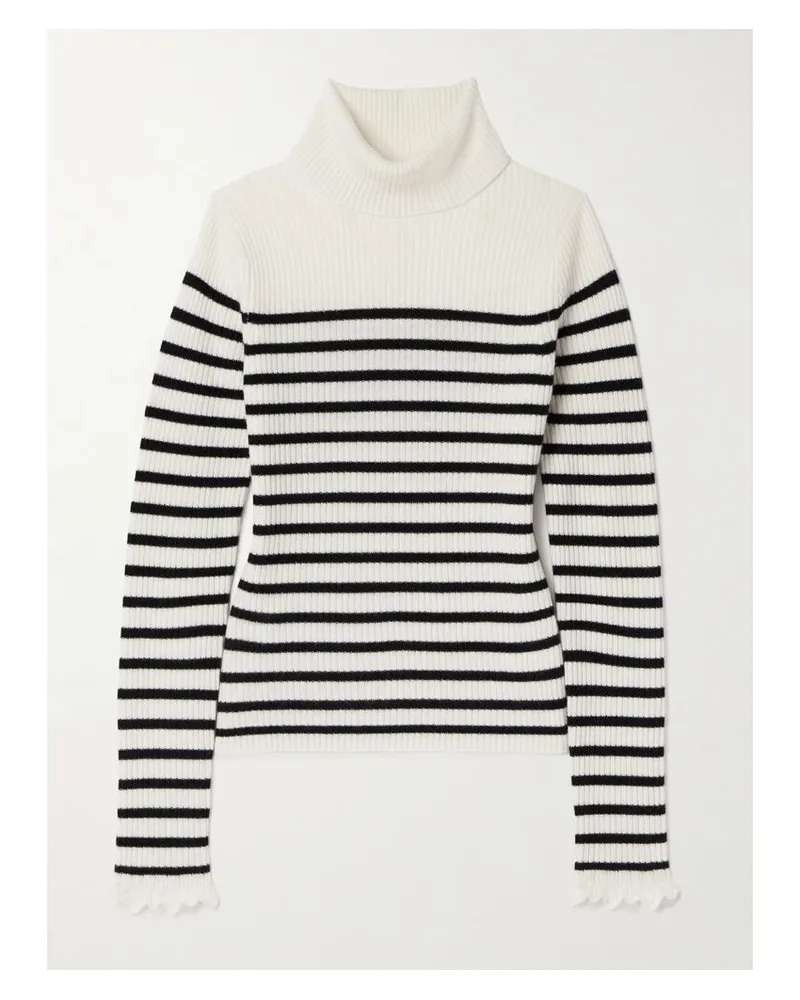 Ulla Johnson Annika Rollkragenpullover Aus Geripptem Kaschmir Mit Streifen - Weiß Weiß