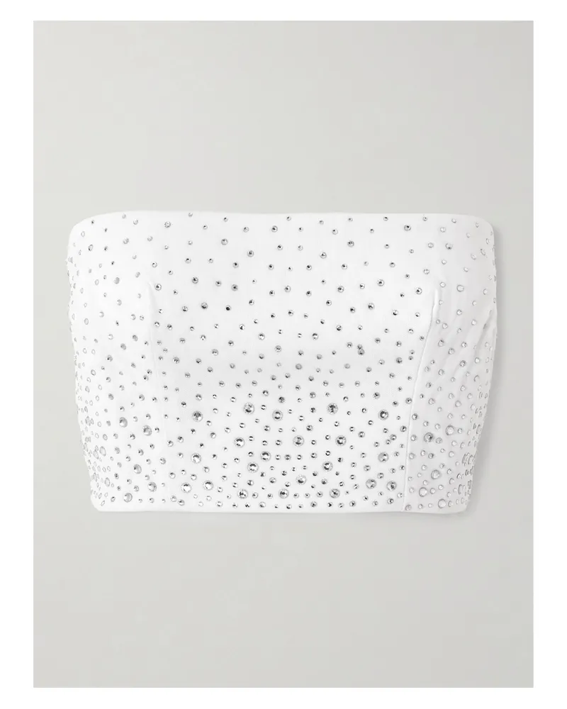 Alex Perry Cropped Strapless Crystal-embellished Mesh Top - White White