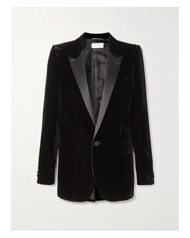 Saint Laurent Blazer Aus Samt Mit Satinbesatz - Schwarz Schwarz