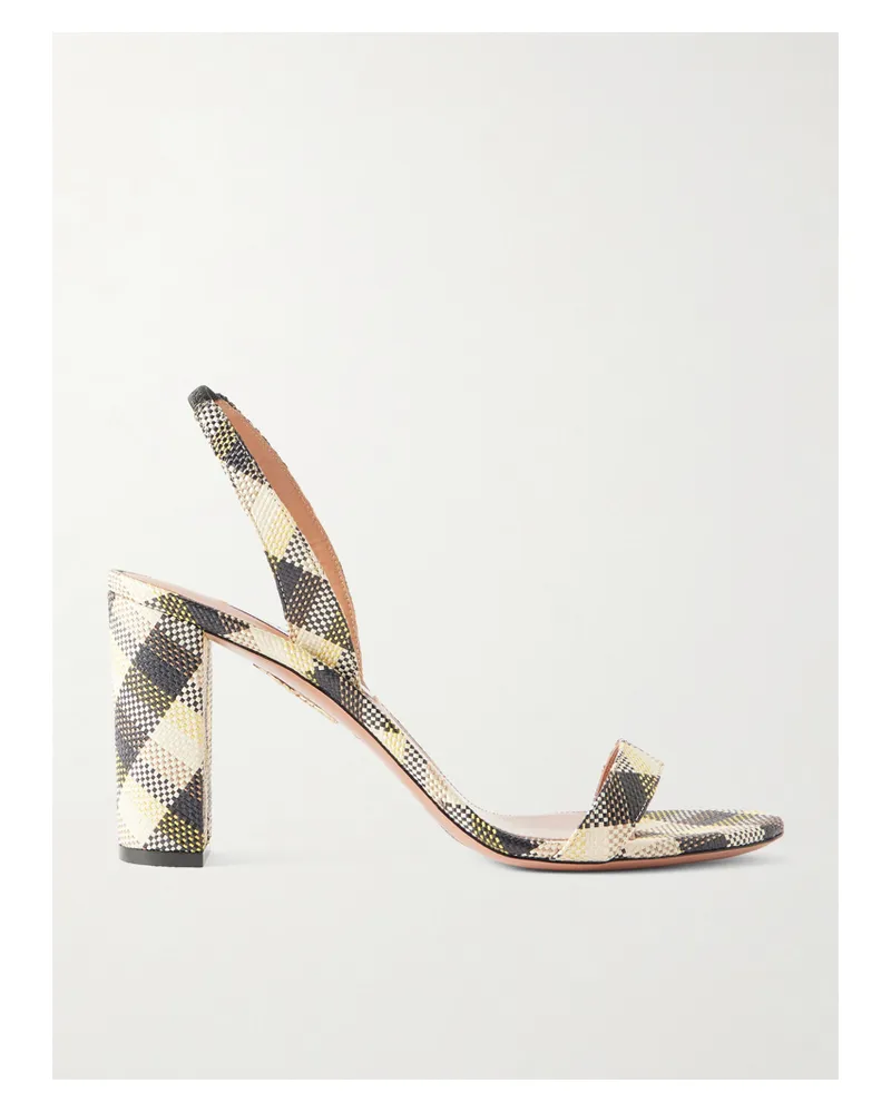 Aquazzura So Nude 85 Karierte Slingback-sandalen Aus Raffiabast - Gelb Gelb