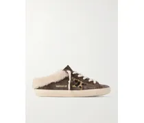 Super-star Sabot Slip-ons Aus Veloursleder Mit Shearling-futter Und Besatz Aus Kalbshaar In Distressed-optik - Braun