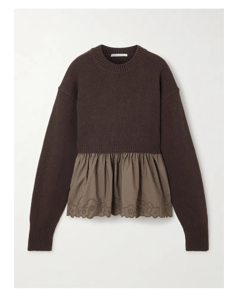 Cecilie Bahnsen Pullover Aus Einer Kaschmir-wollmischung Mit Besticktem Schößchen Aus Shell - Braun Braun