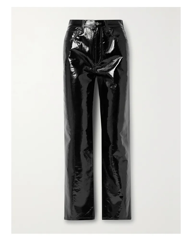 AGOLDE 90s Pinch Waist Hose Mit Geradem Bein Aus Einer Glänzenden Mischung Mit Recyceltem Leder - Schwarz Schwarz