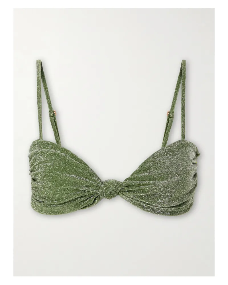 Johanna Ortiz Heliconia Bikini-oberteil Aus Recyceltem Material In Metallic-optik Mit Twist-detail - Grün Grün