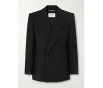 Doppelreihiger Blazer Aus Grain De Poudre Aus Wolle - Schwarz