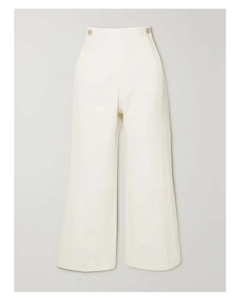 Chloé Verkürzte Schlaghose Aus Einer Woll-leinenmischung - Weiß Weiß