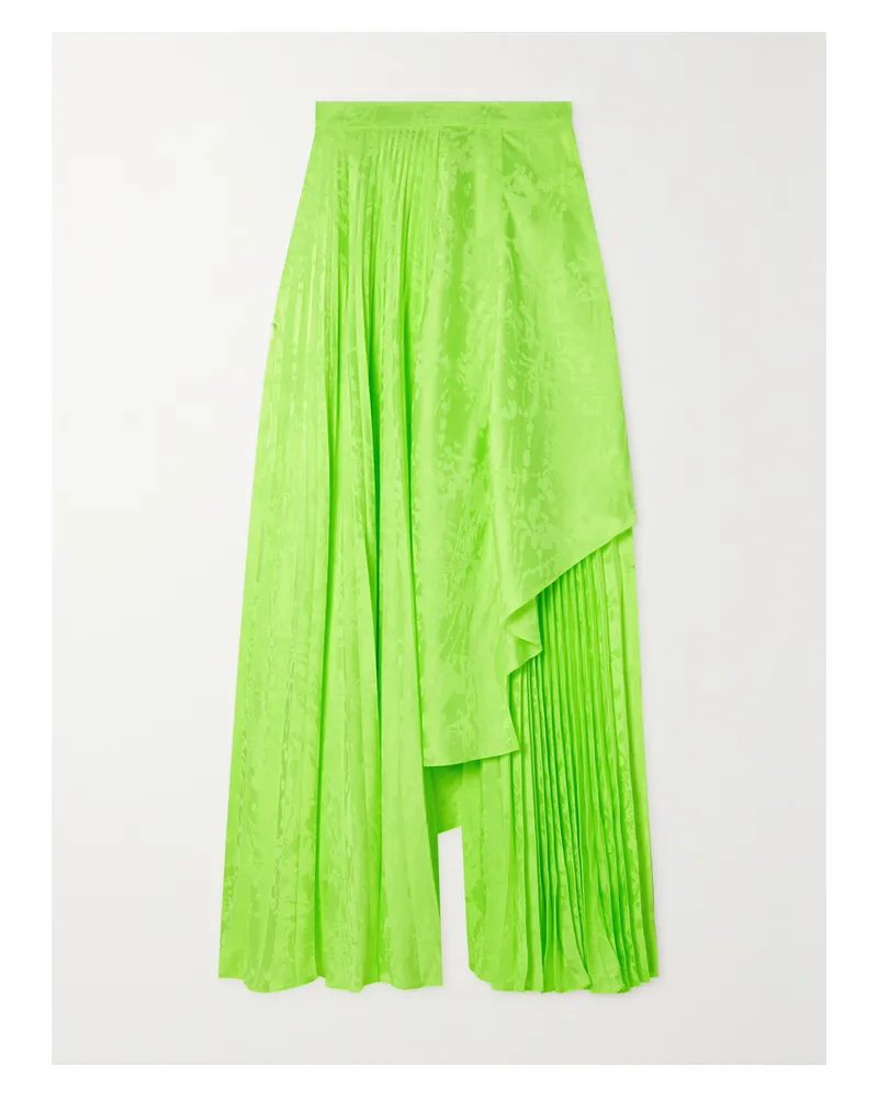 Christopher John Rogers Asymmetrischer Rock Aus Neonfarbenem Webstoff Mit Plissee - Grün Grün