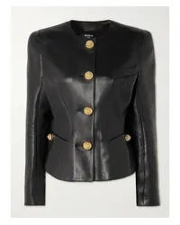 Balmain Lederjacke mit Schößchen Und Zierknöpfen Schwarz