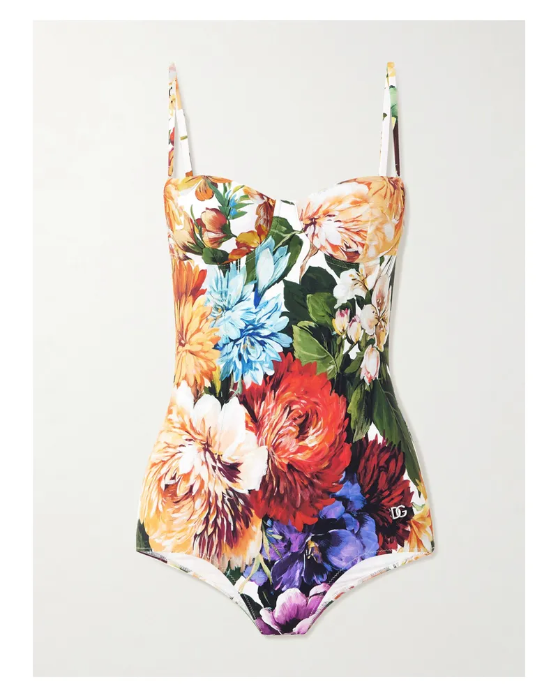 Dolce & Gabbana Badeanzug Mit Blumenprint, Cut-out Und Bügeln - Weiß Weiß