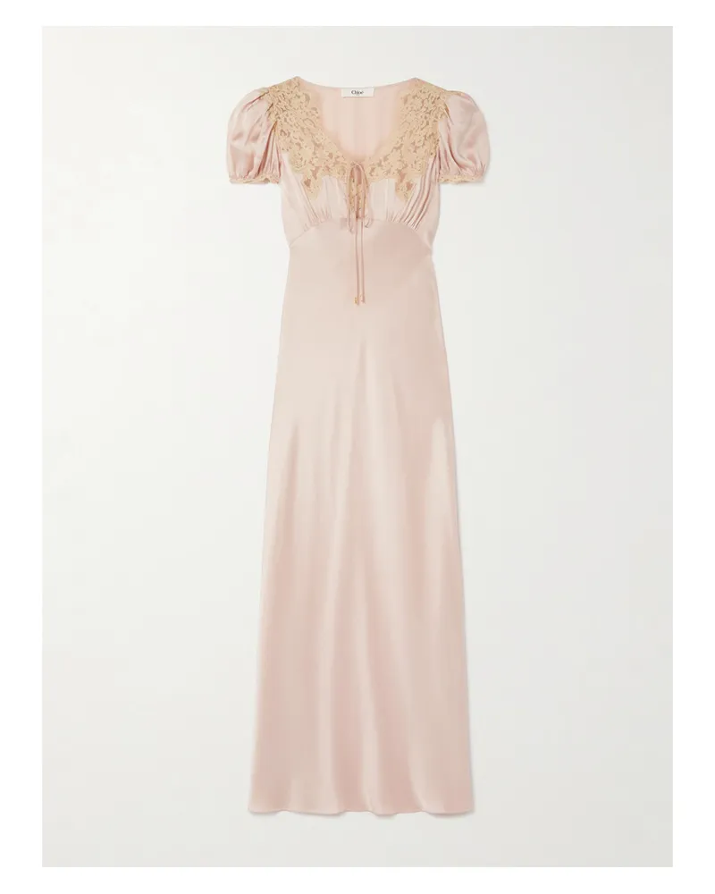 Chloé Lace-trimmed Silk-satin Gown - Pink Pink