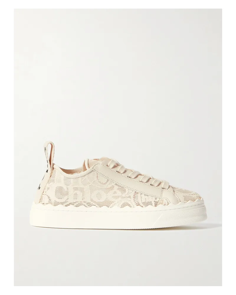 Chloé Lauren Sneakers aus Spitze, Leder und Canvas Wollweiß