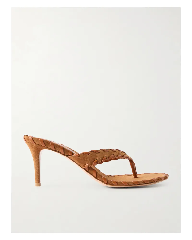 Gianvito Rossi Whipstitched Leather-trimmed Suede Sandals - Brown Brown