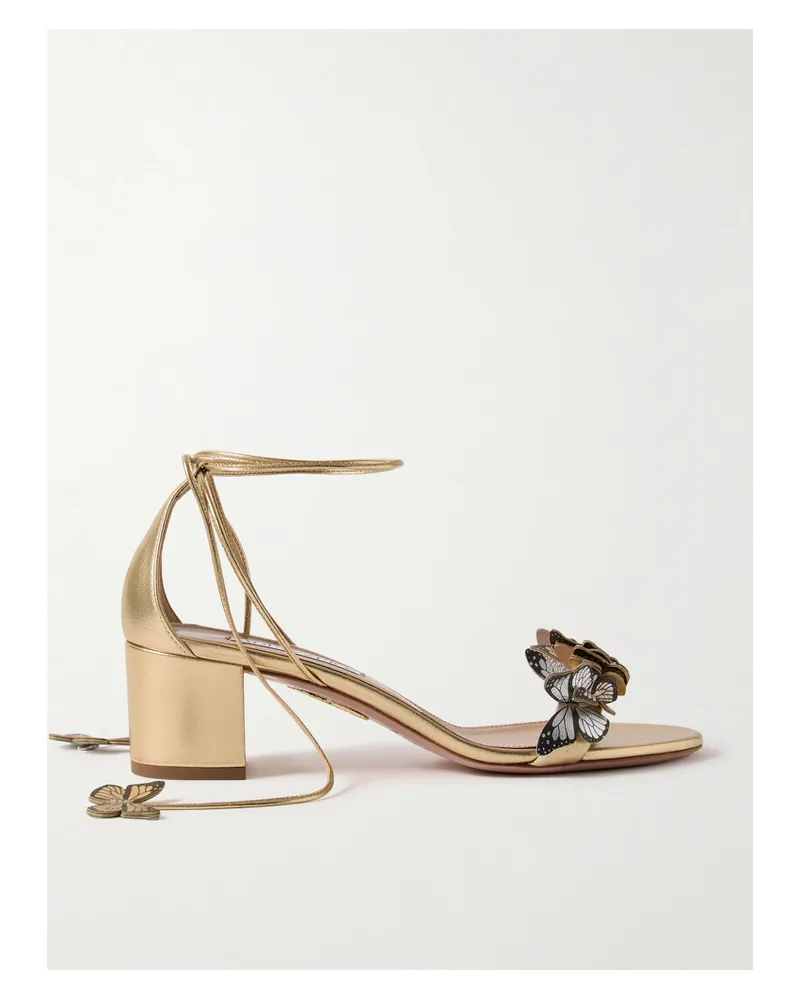 Aquazzura Papillon 50 Sandalen Aus Metallic-leder Mit Verzierungen - Gold Gold