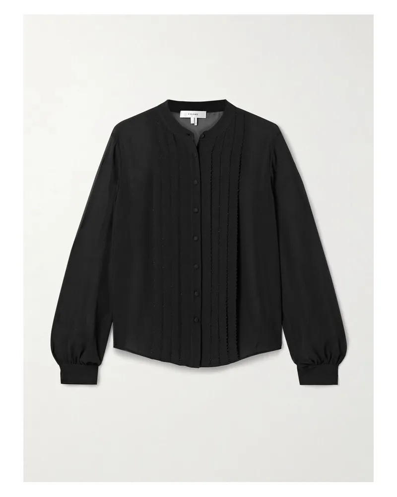 Frame Denim Seidenbluse Aus Crêpe De Chine Mit Falten Und Zierperlen - Schwarz Schwarz