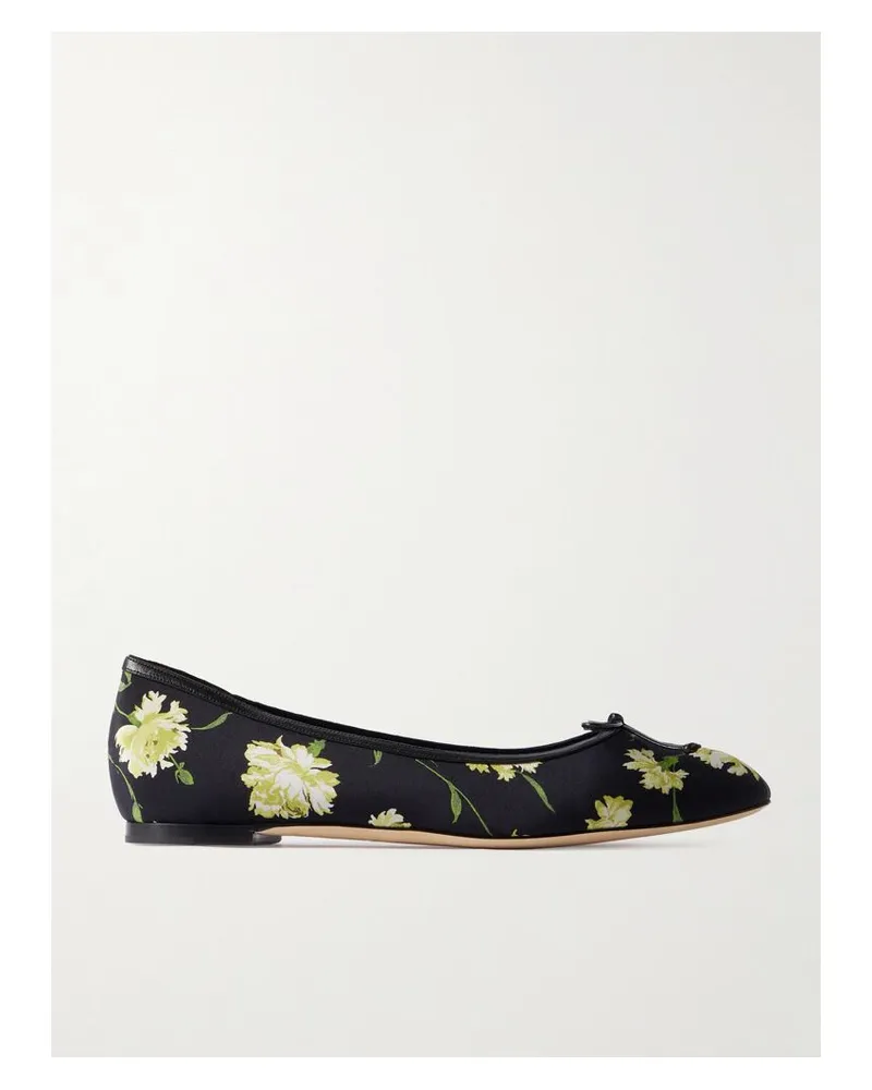 Manolo Blahnik Verallim 10 Ballerinas Aus Satin Mit Lederbesätzen Und Schleife - Schwarz Schwarz